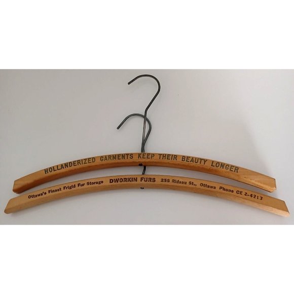 Vintage Wooden Clothes Hangers Lot of 2 Ottawa - Toronto Fur/Clothes Storage Ad - Picture 1 of 11